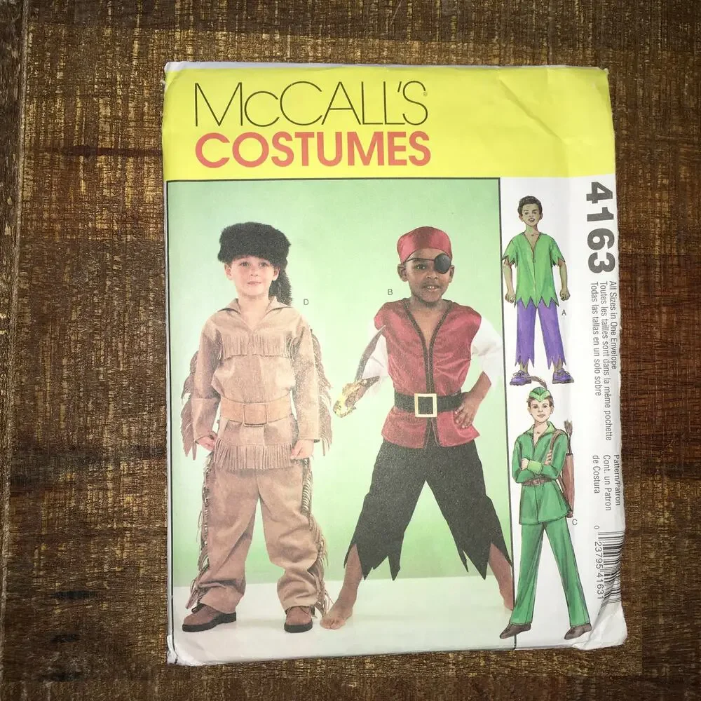 McCalls Sewing Pattern 4163 Boys Costume Robin Hood Peter Pan Crockett 3-8 UNCUT